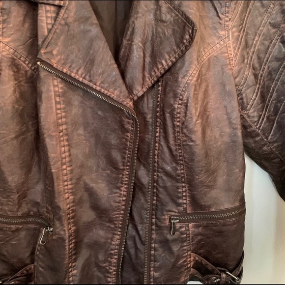 COPY - Brown faux leather moto jacket spring and fall - Picture 4 of 8